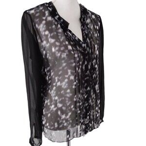 Elie Tahari Black Silk Watercolor Blouse Medium